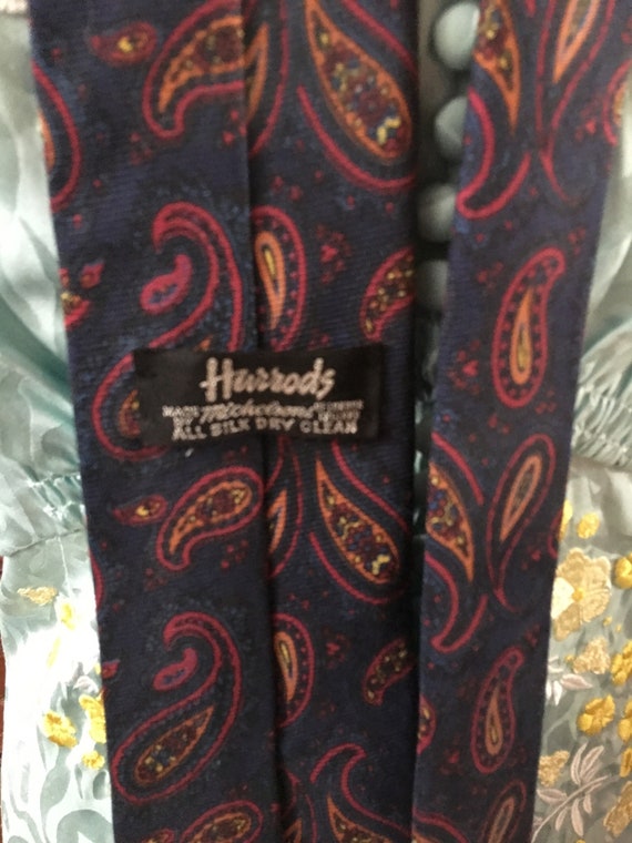 Narrow Vintage Navy Paisley Tie from Harrods, 100… - image 9