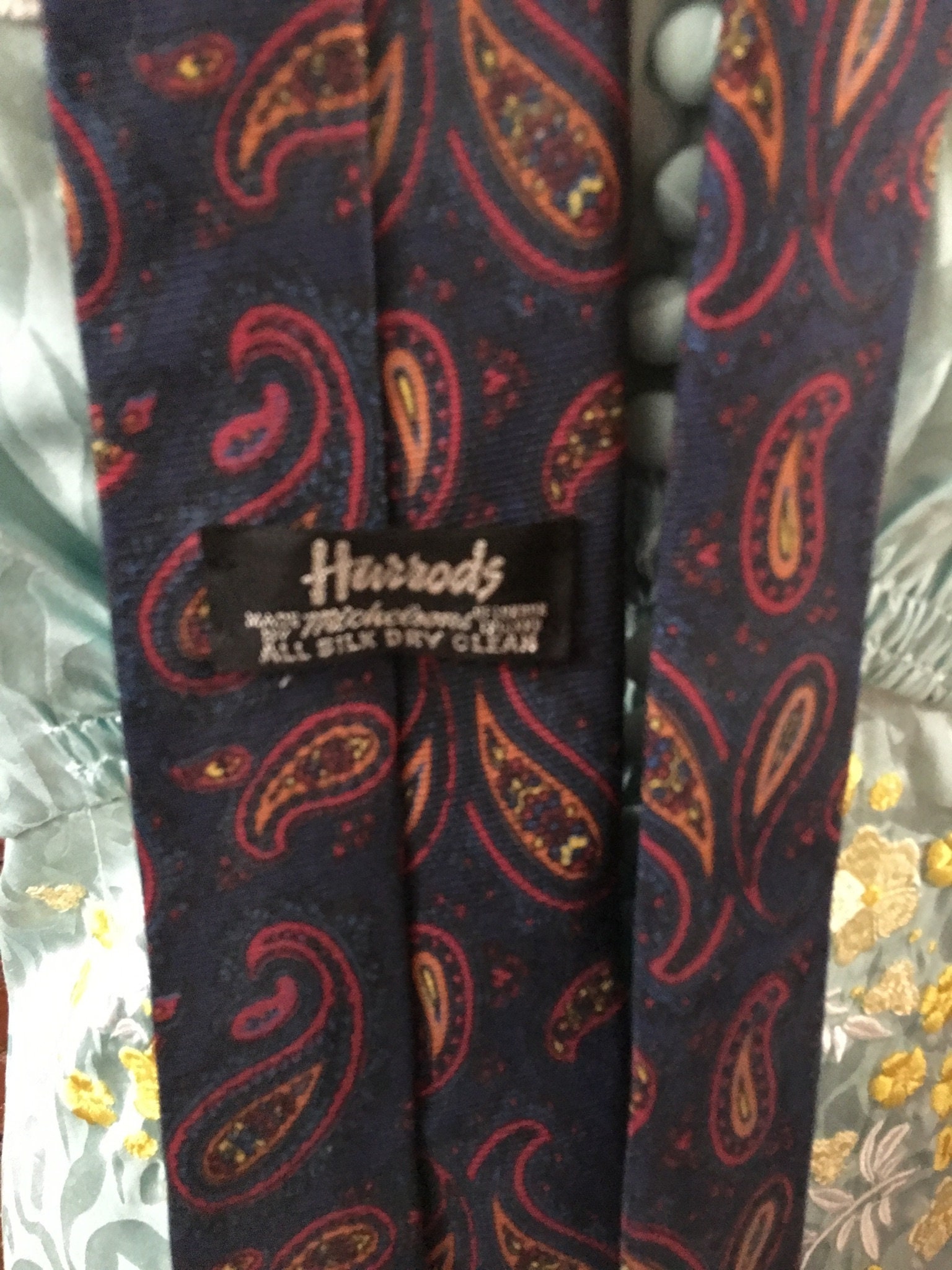 Narrow Vintage Navy Paisley Tie from Harrods, 100% Silk By Michealsons ...