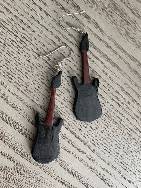 Punky Guitar Dangles, Vintage Artisan Hand Carved… - image 4