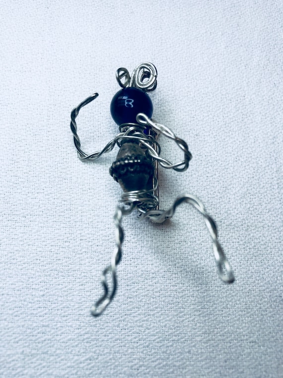 Bizzare Odd Kwel Beaded Wire Tribal Alien Bug Man Pin