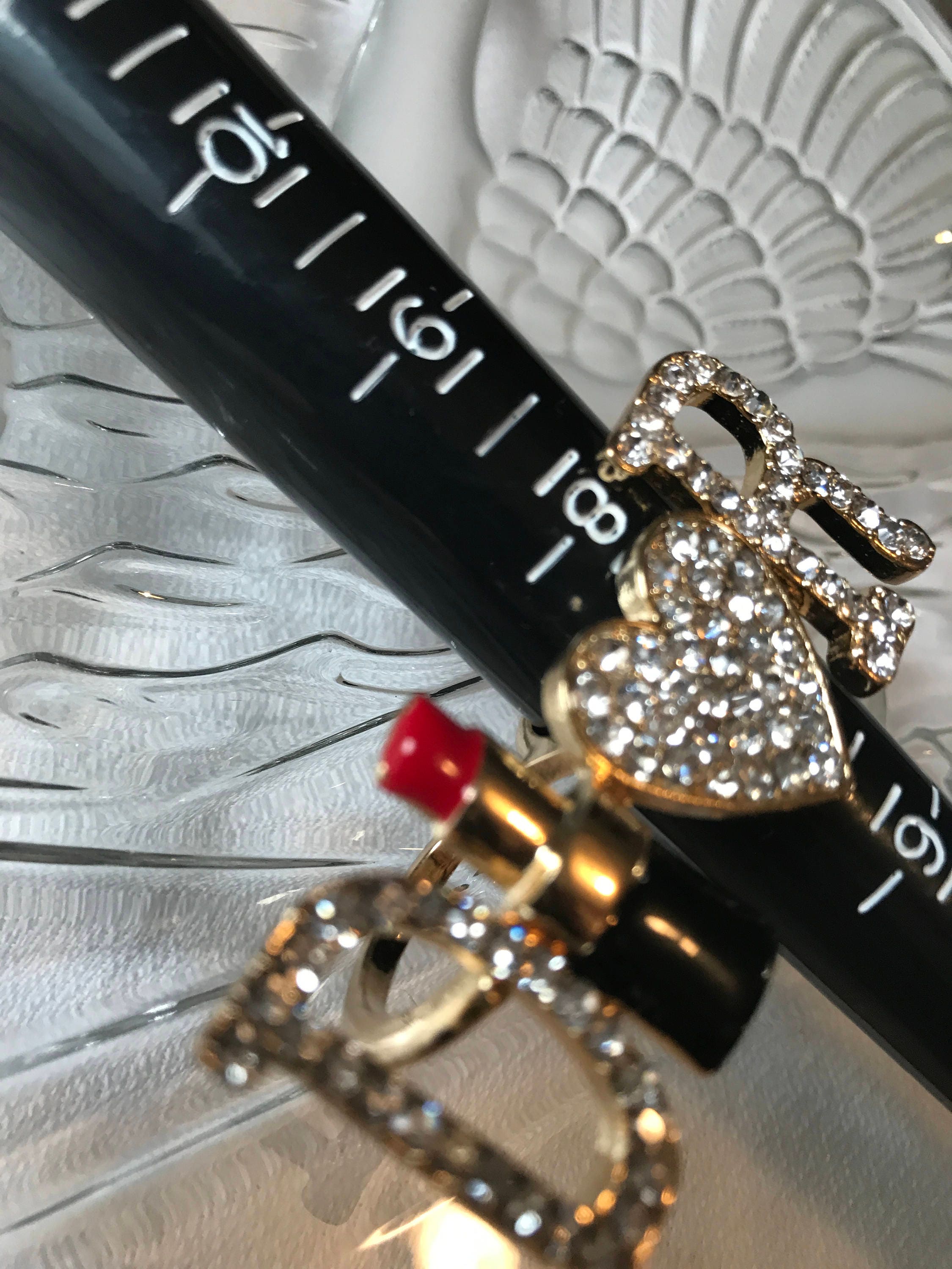 Rhinestone & Enamel Two Finger Dior Lipstick Glamour Promo Ring