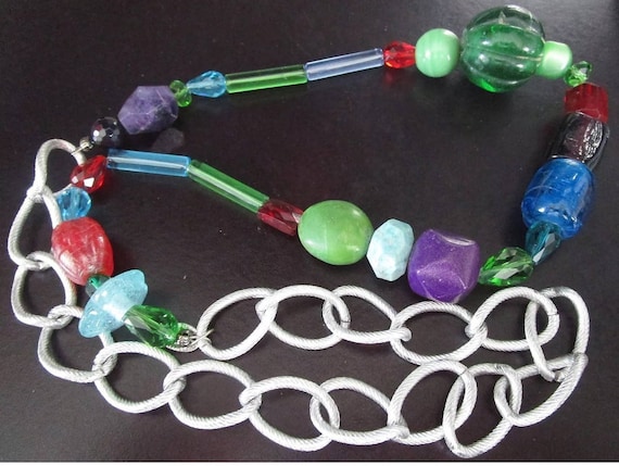 Funky Boho Rainbow Glass & Lucite Beads, Unique Artisan One of a KInd Necklace by Gay Isber