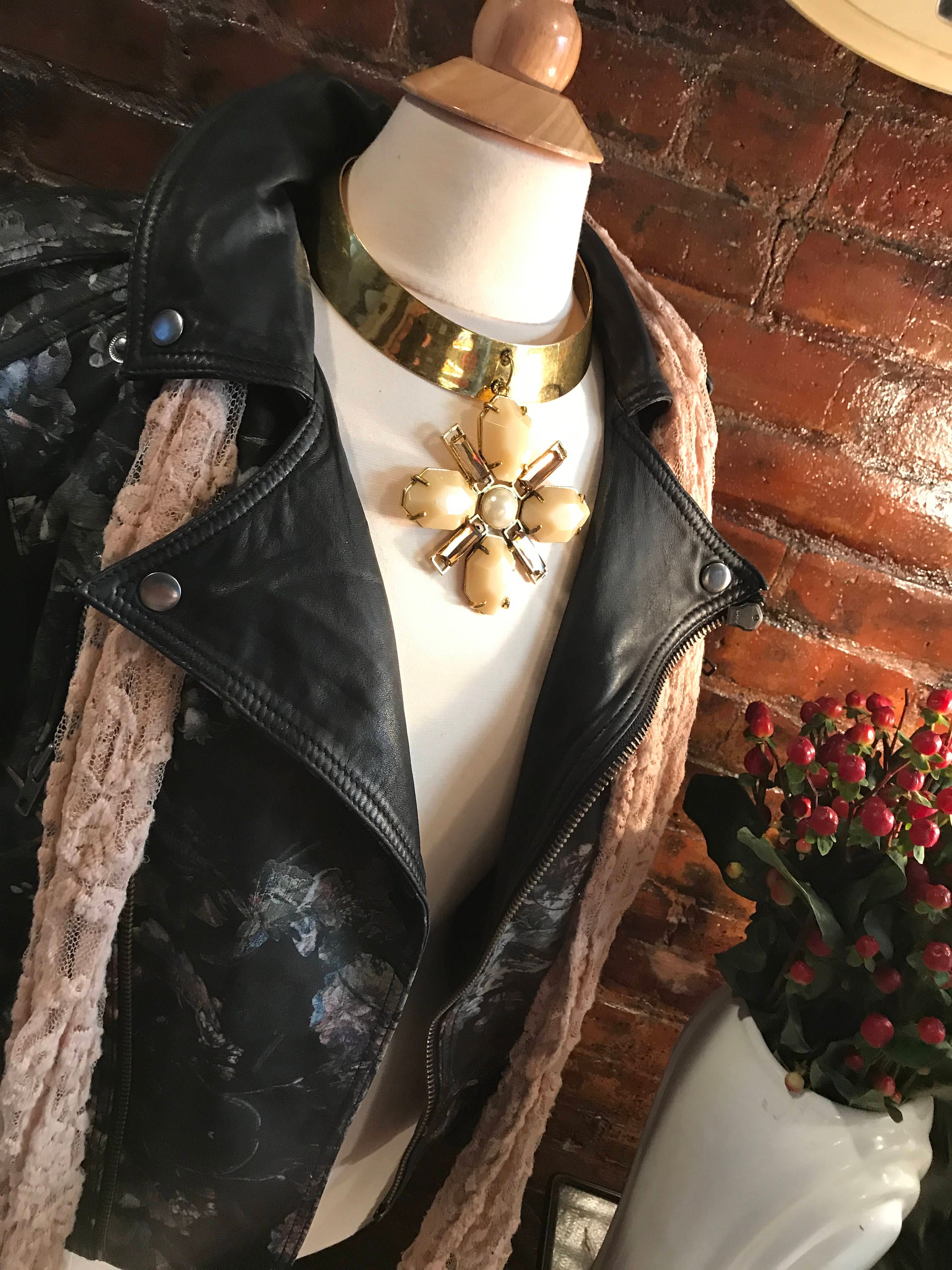 Massive Modernist Cross Pendant Rhinestones & Pearl Brass Collar Choker ...