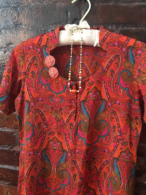 Vintage Orange Paisley Silk Dress, Handmade size … - image 10