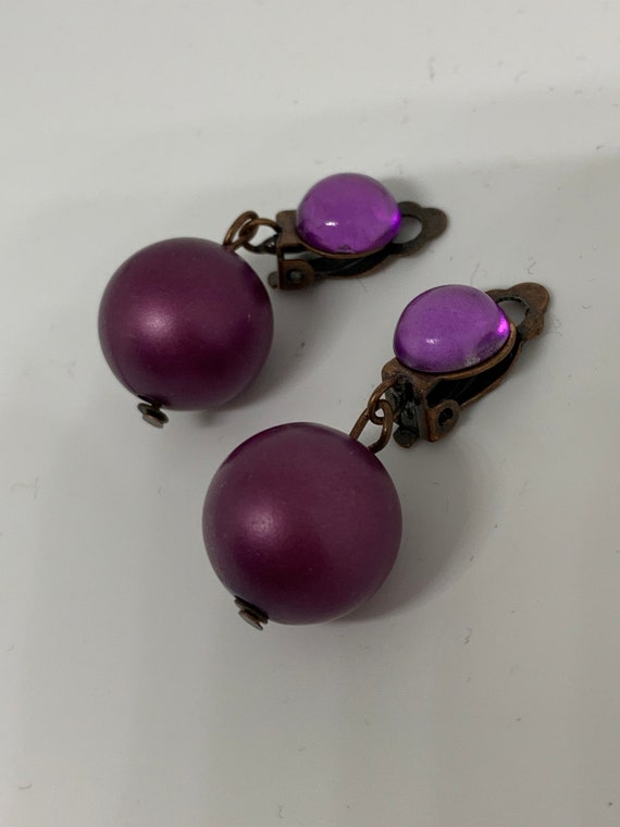 Demure Vintage Purple Faux Pearl Dangles, Sultry Statement Earrings