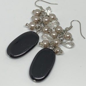 Black Beaded Statement  Earrings, Swingy Beaded Dangles, Cha Cha Cha