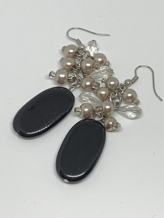 Black Beaded Statement  Earrings, Swingy Beaded Da