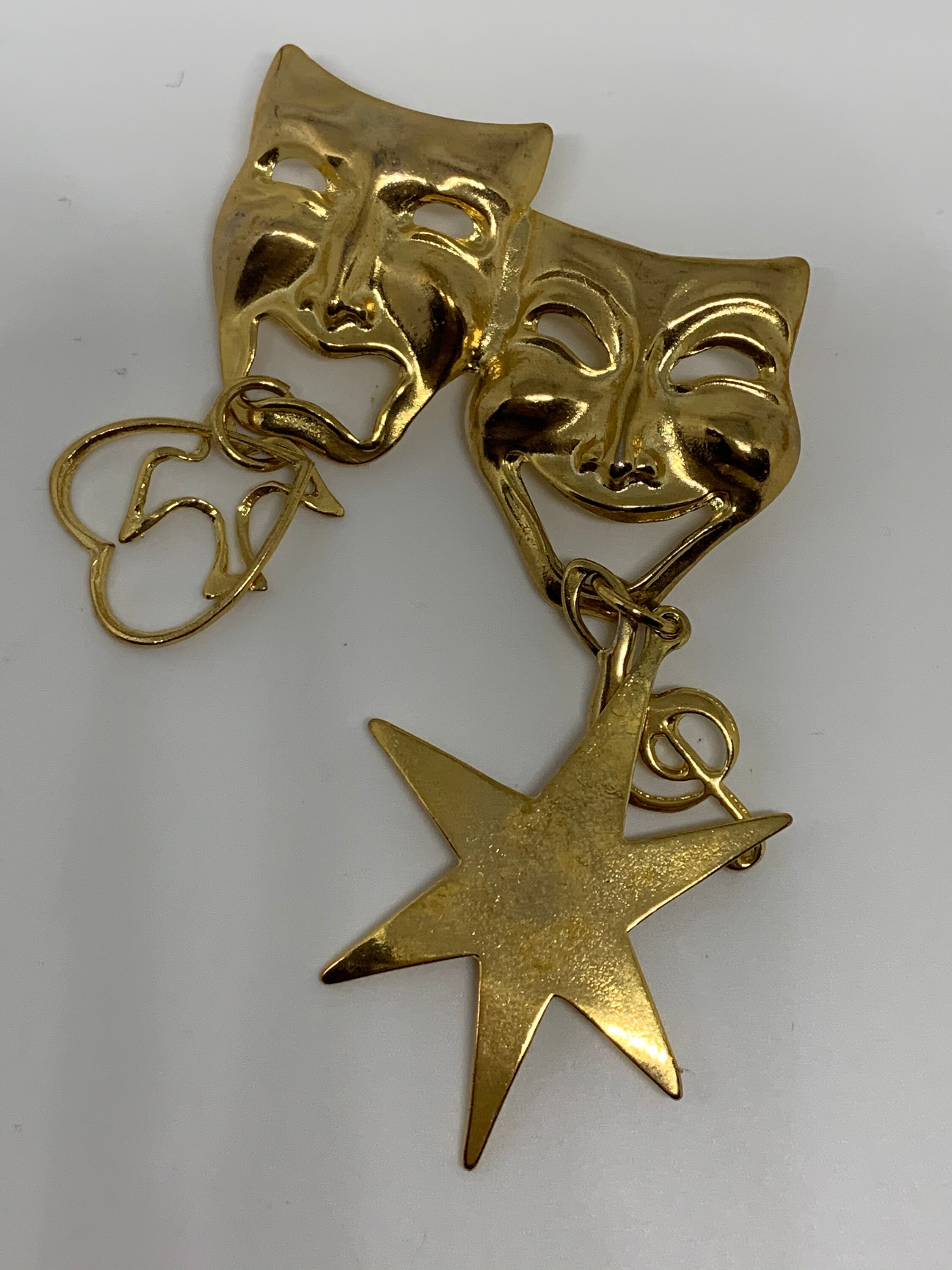 Comedy & Tragedy Drama Mask Lapel Pin - Gilt Plated Finish