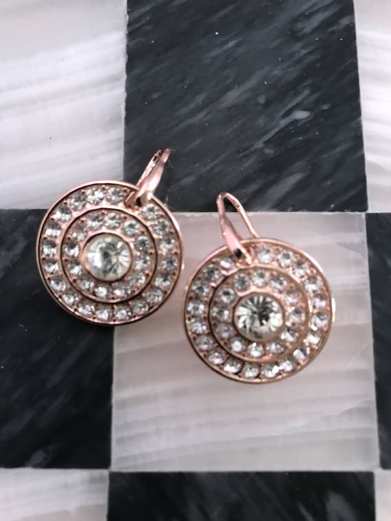 Ice Rhinestone & Silvertone Bullseye Disk Earrings