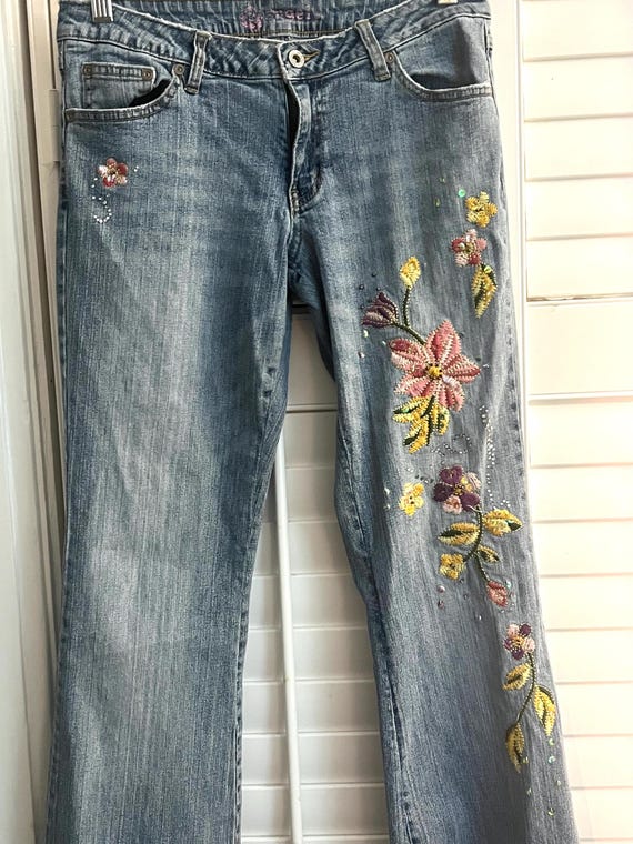 Vintage Angels High Rise Embroidered Floral Jeans, Size 10, Cottagecore