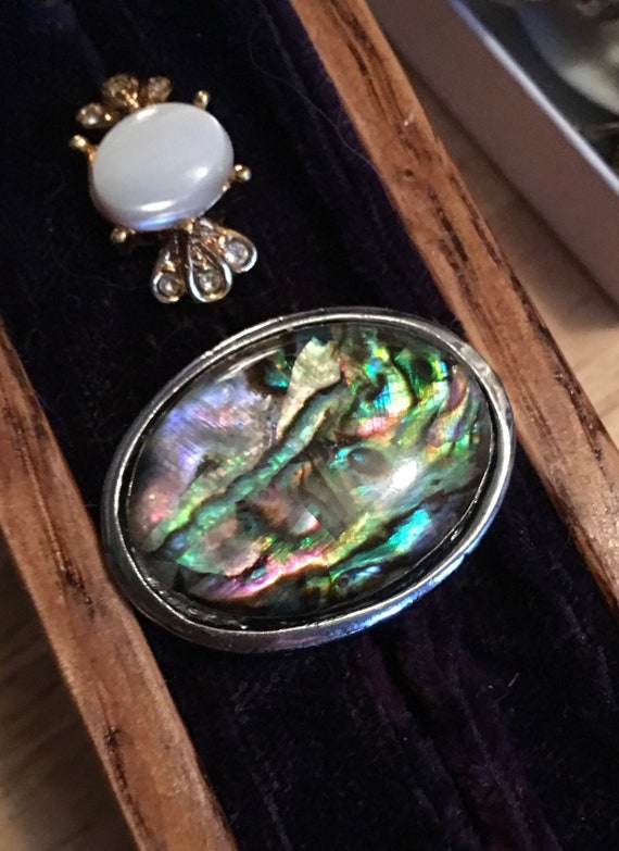 Vintage Silver plated Abalone Shell Statement Rin… - image 7