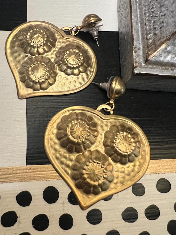 Vintage Goldtone Heart Dangle Earrings: Big, Bold, Glamour Jewelry