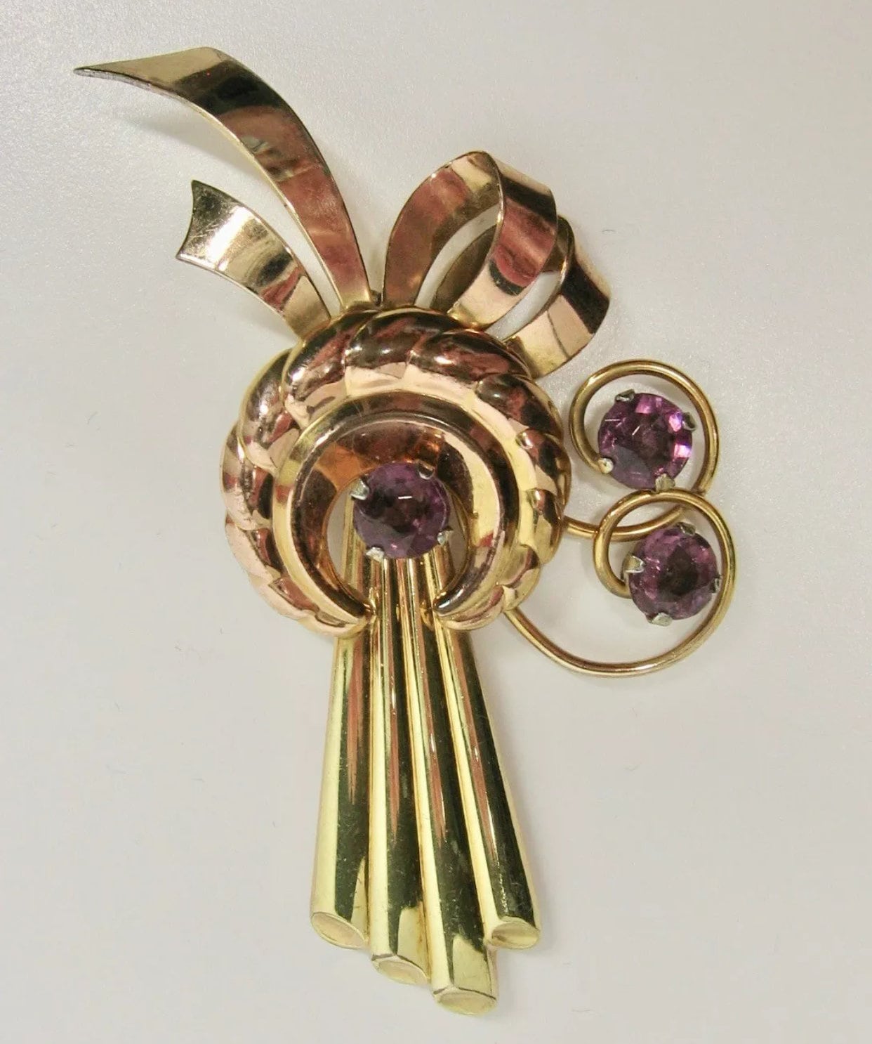 Harry Iskin Art Deco Brooch 1 20 12K Gold Filled Pin w Purple