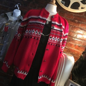 Red Amana Woolen Mill Iowa since 1855  Acrylic Cardigan nordic inspired vintage sweater, cottage core holiday sweater