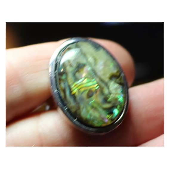 Vintage Silver plated Abalone Shell Statement Rin… - image 8