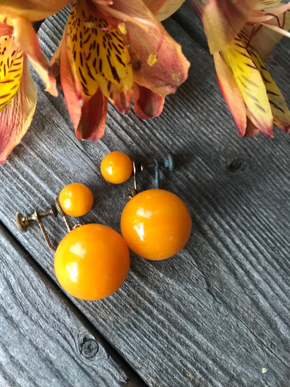 Marigold Mustard Yellow Bakelite Double Ball Drop… - image 2