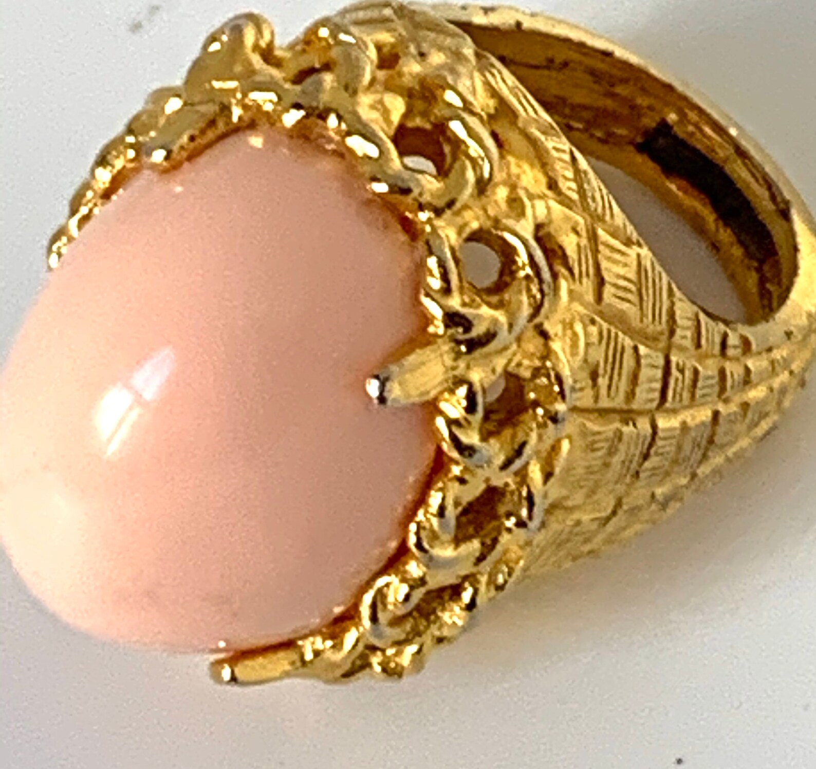 Ring Rader's Pauline Rader Pink Cabochon Cocktail Ring, Brutalist Golden Setting ...