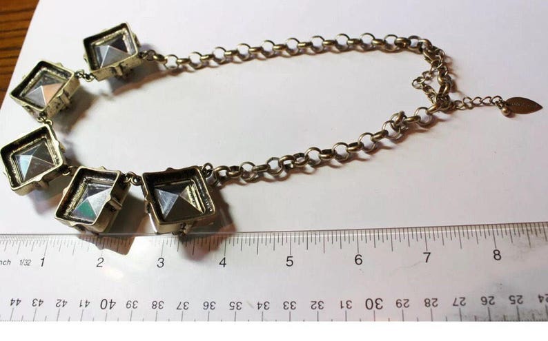 Large Champagne Emerald Cut Gem Choker Statement Necklace Signed Cold Water Creek