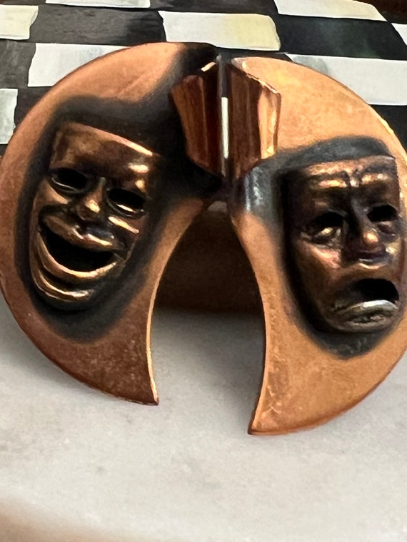 Modernist Comedy and Tragedy Earrings, Authentic 1950s Mid Century Copper Screw backs, wonderful gift for any theater lover or drama queen!