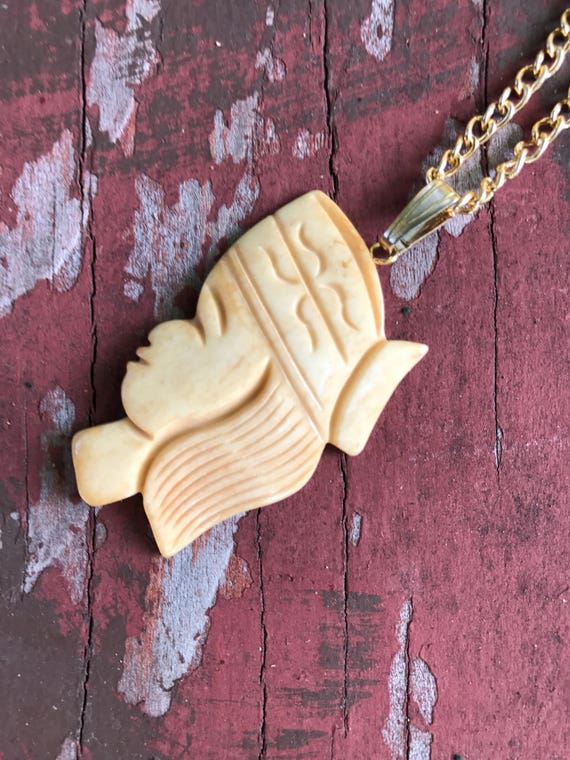 Vintage hand carved island or Polynesian tribal princess on a goldtone chain tikki Godesss, gift for your queen
