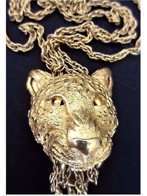 Super Sexy Rare Crown TRIFARI Couture Exotic Golden Panther Wild Cat Jungle Runway Statement Necklace