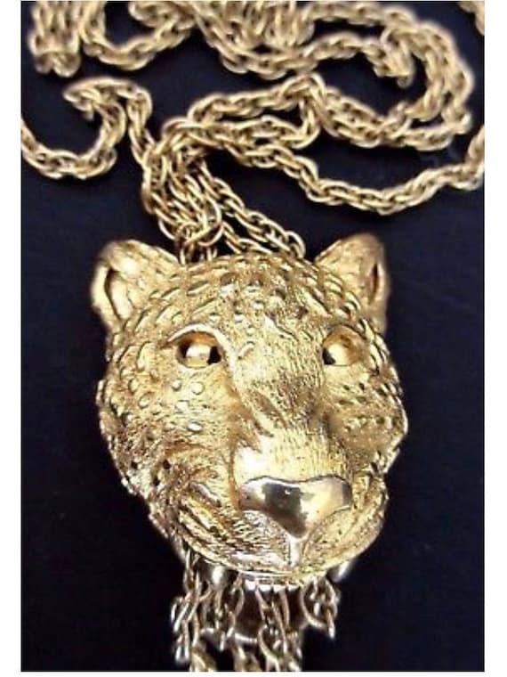 Super Rare Crown TRIFARI Couture Exotic Golden Panther Wild Cat Jungle Runway Statement Necklace