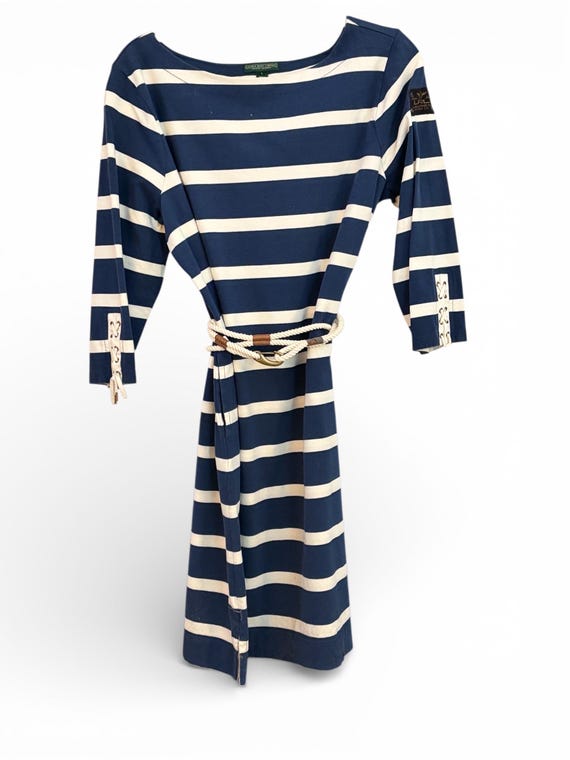 Vintage Ralph Lauren Striped Knit Dress, Nautical Cotton Resort Wear