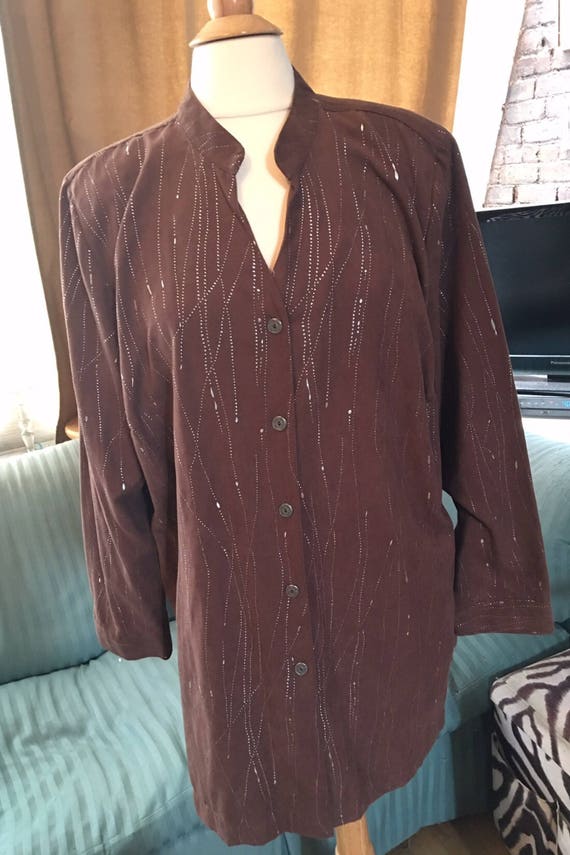 Vintage Erin London ultra suede long shirt,  brow… - image 9