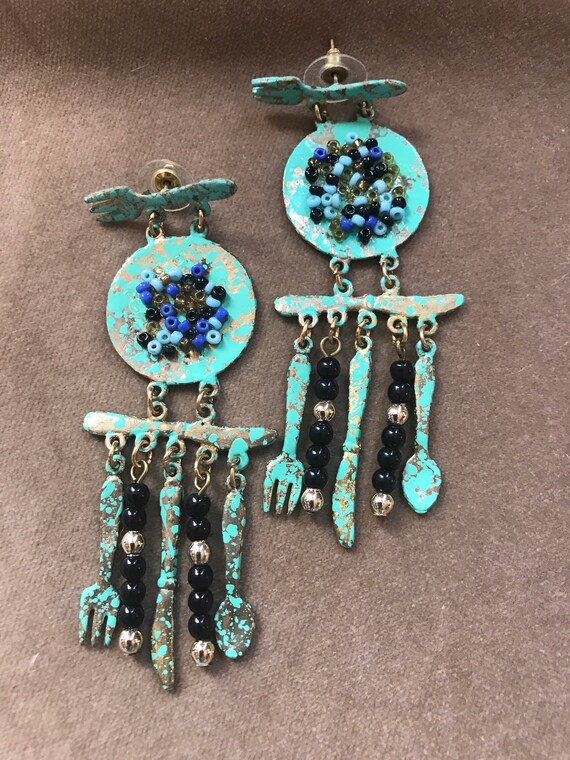 Big 90's Foodie Chandelier Earrings! Signed  Post… - image 2