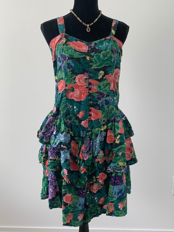 Vintage 70s Floral Sundress: Ruffled Cottage Party Dress