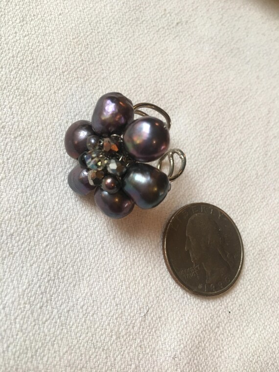 Vintage Black Water Pearl Cluster Bead Floral Adj… - image 4