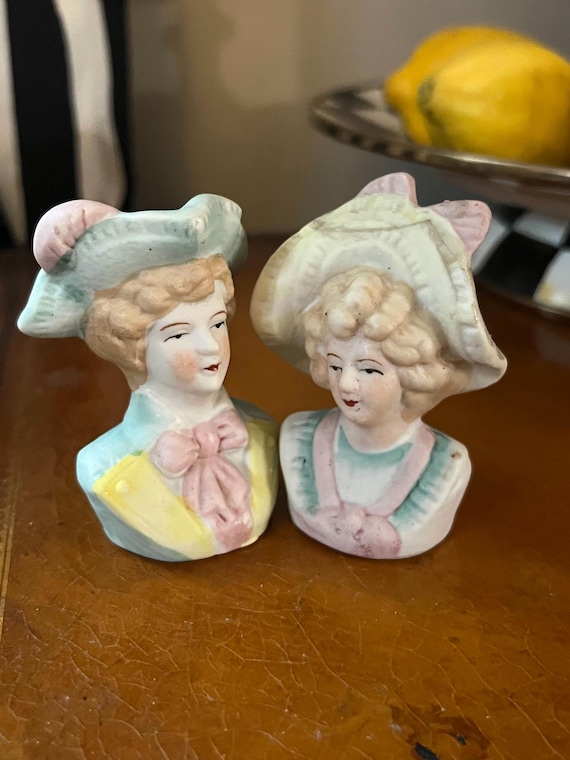 Vintage Lady Salt and Pepper Shakers, Occupied Japan Porcelain, 1940s