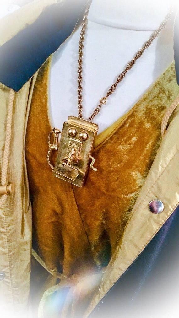 ET Phone Home! Amazing Counter culture Hip Hop Bling Huge Golden Telephone Pendant, so Edie & Warhol!