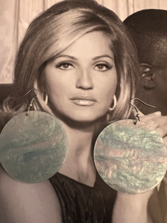 Y2K Sparkly Sky Blue Disc Statement Earrings - image 7