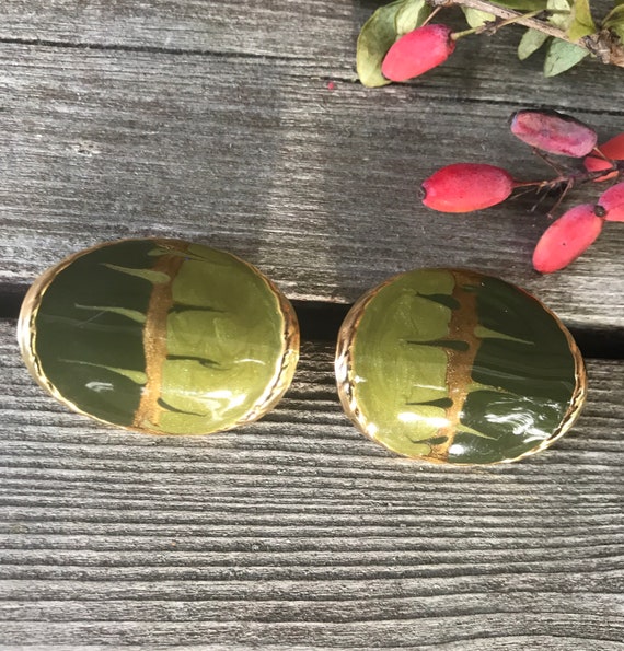 Amazing 60's 70's modernist Glossy Olive Enamel D… - image 1