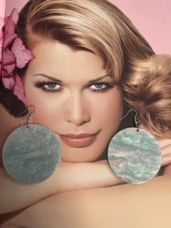 Y2K Sparkly Sky Blue Disc Statement Earrings - image 5