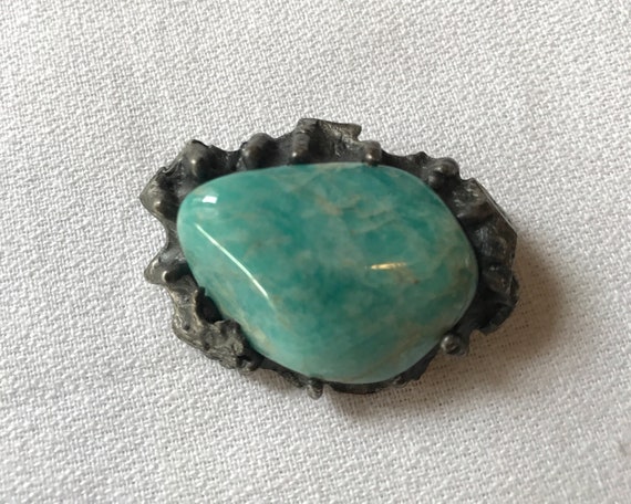 Mid Century light Blue Green Seafoam Stone Artisan made Modernist Pin