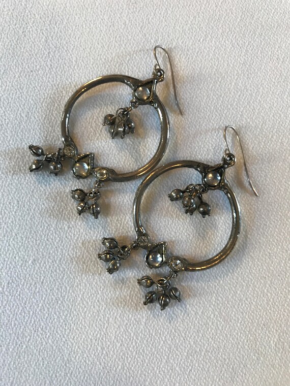 Beautiful Silvertone & Crystal Hoops, Chandelier … - image 3