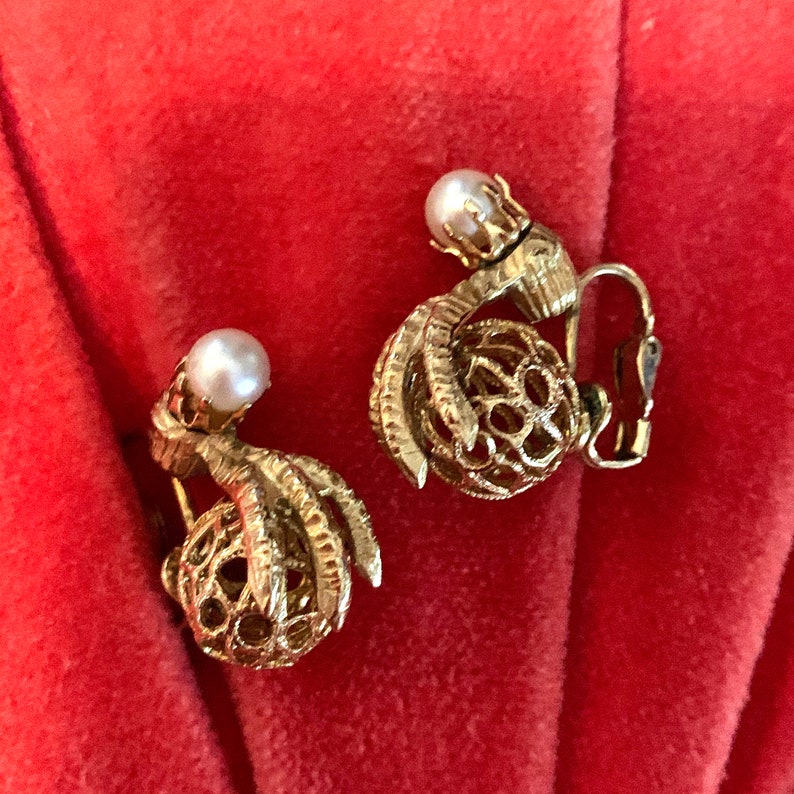 Gothic Gargoyle Claw and Ball Pearl Statement Earrings Ornate Filigree Edwardian Victorian Regal Classic Clip ons