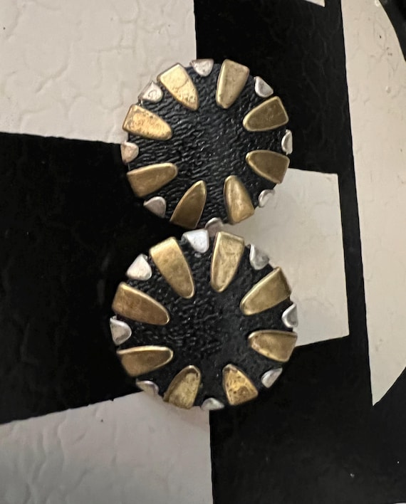 Vintage Marjorie Baer San Francisco Mixed Metals Post Modern Sunburst Earrings- handmade signed coveted collected jewelry