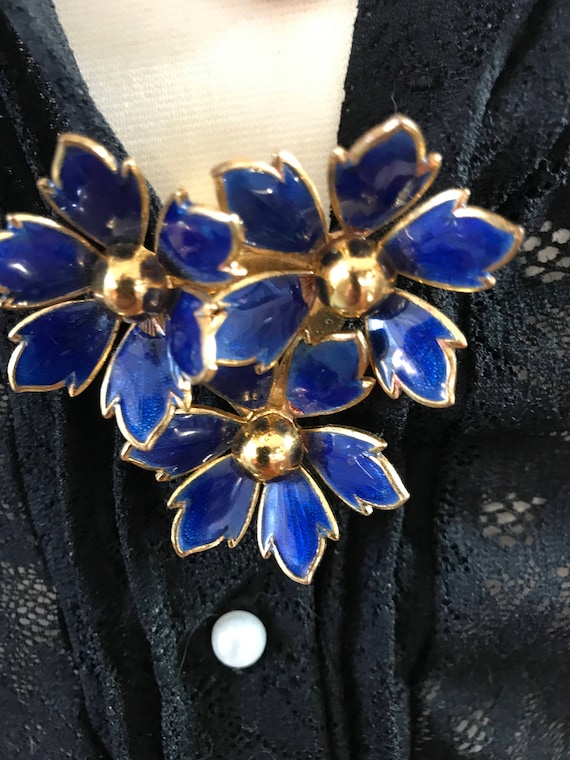 Antique Art Deco Art Nouveau Royal Blue Enamel Flower Vintage Dress Clip, Gorgeous Engagement Gift, Something Blue