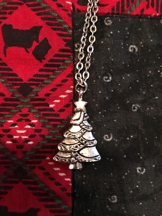 Vintage Holiday Christmas Tree Charm Pendant Necklace