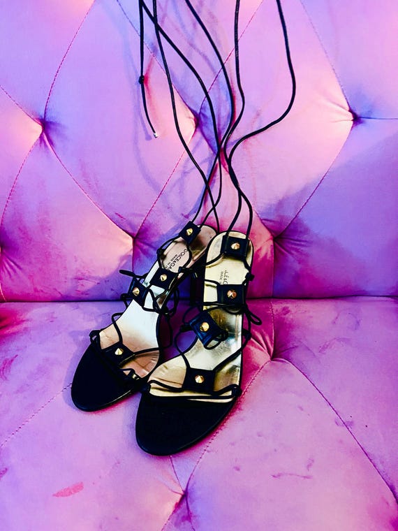 Vintage Dolce Gabbana Gladiator High Heel Lace Up Stiletto Sandals, Couture Y2K Sex in the City Italian Designer Runway Collection Shoes 38