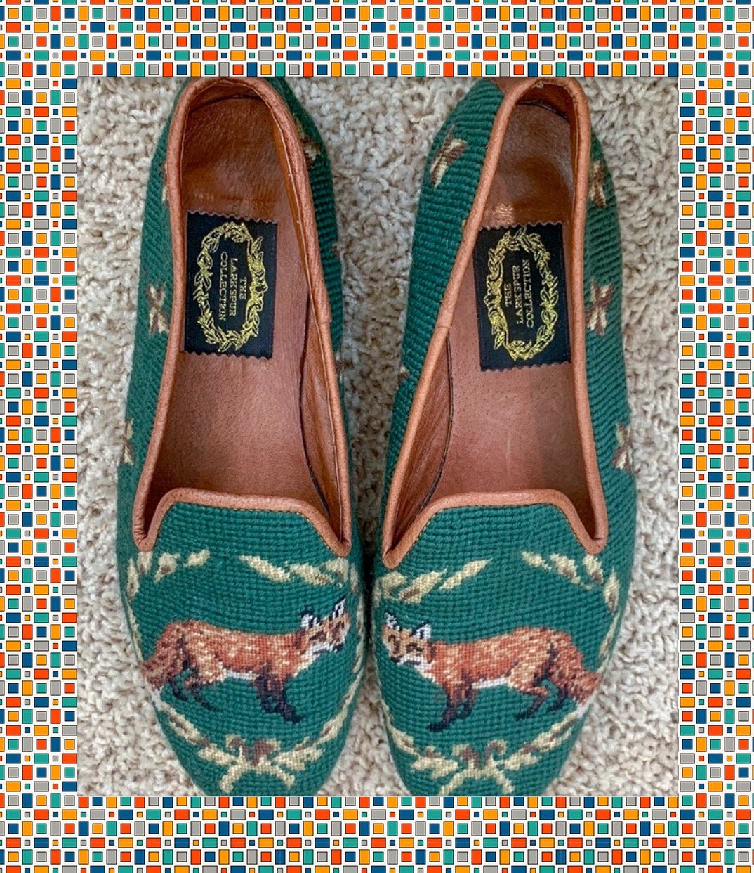 Foxy Vintage Larkspur Collection Fox Needlepoint &amp; Leather