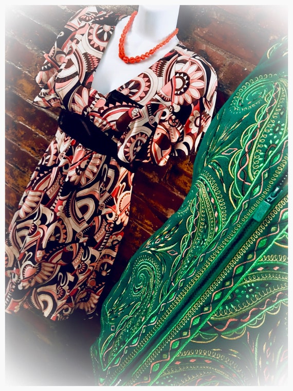 Butterfly Sleeve Disco Dress, Salsa Latin vibe Abstract Print, 70s Scarface Cinematic Style, Petite 0-2, ex small by Emily West