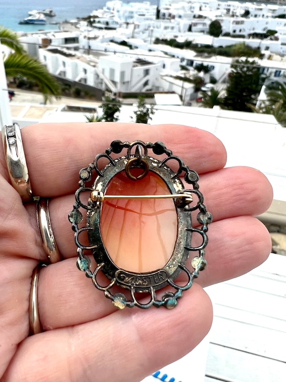 Vintage Carved Shell Cameo Brooch Pendant, Floral… - image 7