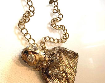 Gay Isber Runway Designer Gold Mesh Stash Bag Statement Necklace