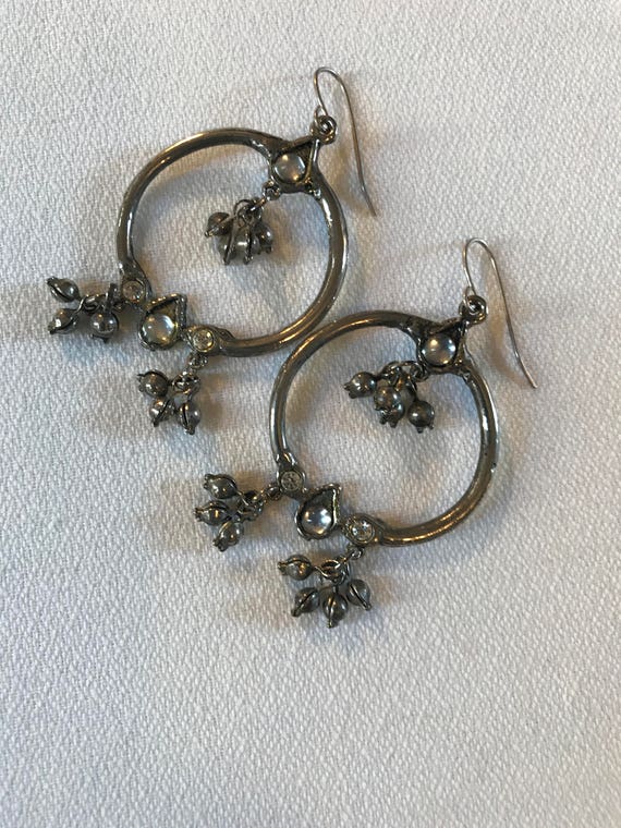 Beautiful Silvertone & Crystal Hoops, Chandelier … - image 2