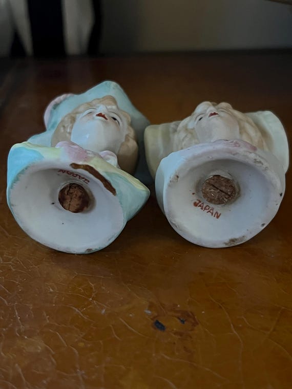 日本製 ヴィンテージ 女性人形 ソルト＆ペッパー 2点セット 陶器 フラッパー Vintage Lady Salt and Pepper Shakers, Occupied Japan Porcelain