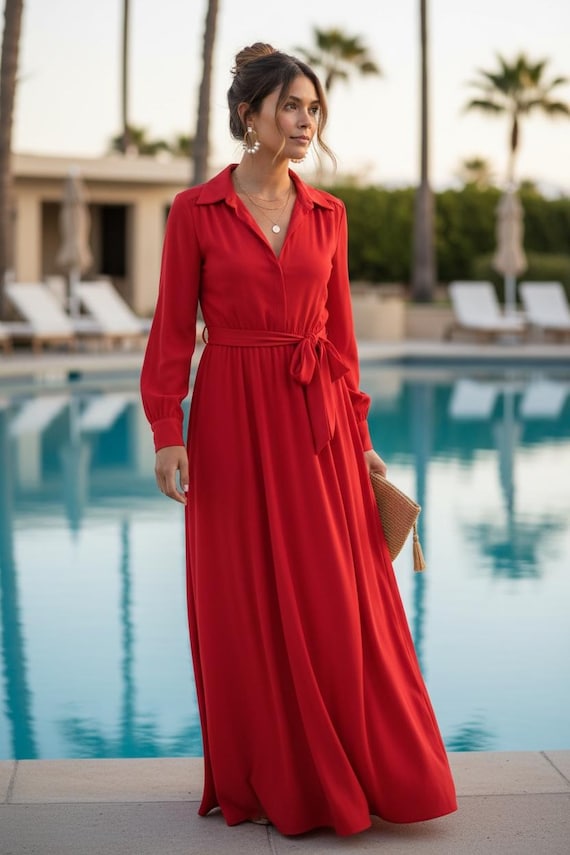 Vintage Coral Knit Maxi Dress: Rhinestone Buttons, Resort Lounge